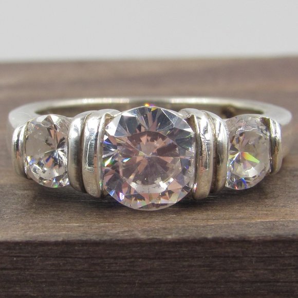 Jewelry - Size 6 Sterling Silver Triple Cubic Zirconia Ring